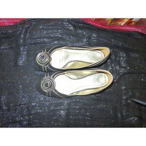 Escada Vintage Black Italian Suede Leather Gold Cone Embellished flats 38 or 8